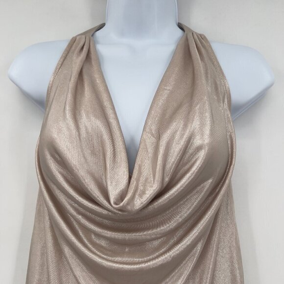 Express Women's Cowl Neck Champagne Metallic Halter Top Size XS - Picture 2 of 7